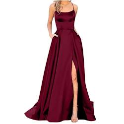 Abendkleid für Damen, Spaghettiträger, Satin, Ballkleider, lang, mit Seitenschlitz, A-Linie, formelle Ballkleider, Elegantes Kleid von AOCRD