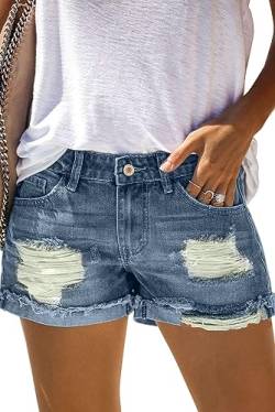 AOISAGULA Damen Denim Shorts Retro-Stil Hot Pants Loch Kurze Jeans mit Taschen für Sommer Dunkelblau XL von AOISAGULA