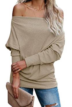 AOISAGULA Damen Pullover Top Schulterfrei Oberteile Lange Ärmel Sweatshirt Herbst Sweater Winter Shirt Aprikose XXL von AOISAGULA