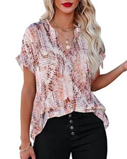AOISAGULA Damen Sommer Bluse V-Ausschnitt Kurzarm Shirt Casual Oberteile Lose Fit Tops Tunika für Frauen braun XL von AOISAGULA