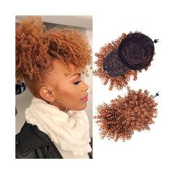 Haarteil Haargummi Haarknoten Hochsteckfrisuren Kurze, verworrene, lockige Afro-Haarknotenverlängerung mit Pony, synthetischer Afro-Puff-Haarknoten, Kordelzug-Pferdeschwanz, Clip-in-Afro-Puff-Haarknot von AOKLEY