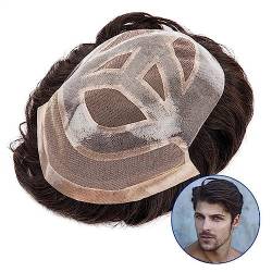 Toupet für Männer Men Hair Units Herren-Toupet, indisches Echthaar, Perücke, Mono und Pu, mit Spitzenfront, Haar-Toupet, 15,2 cm, atmungsaktives Haarersatzsystem #1B, Herren-Haarteil Perücke für Männe von AOKLEY