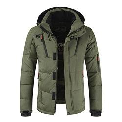 AOKODA Daunenjacke Herren Kapuze Reißverschluss Dekoration Langarm Winter Jacke Herren Verdicken Komfortabel Warm Jacke Herren Casual Einfarbig Jacke Herren B-Army Green 3XL von AOKODA