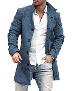 AOKODA Tweed Mantel Herren Einfarbig/Druck Mittlere Länge Coat Mantel Herren Slim Fit Knopfleiste Langarm Winter Mantel Herren Mode Casual Tweed Mantel Herren DY-11 XL von AOKODA