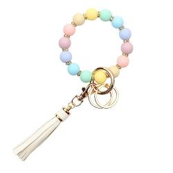 AOKSUNOVA Schlüsselanhänger Armband Silikon Perlen Schlüsselanhänger Frau Schlüsselanhänger Boh Fransen Geschenk für Frauen von AOKSUNOVA