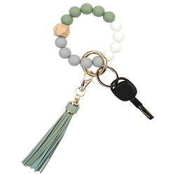 AOKSUNOVA Schlüsselanhänger Frau Schlüsselanhänger Armband Perlen Schlüsselbund Armreif Salbeigrün von AOKSUNOVA