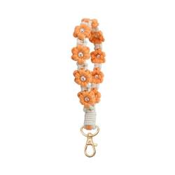 AOKSUNOVA Schlüsselanhänger Makramee Auto Schlüsselband kurz Geflochten Blume Schlüsselanhänger für Damen Weiß + Orange von AOKSUNOVA