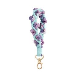 AOKSUNOVA Schlüsselanhänger Makramee Auto Schlüsselband kurz Geflochten Blume Schlüsselanhänger für Mädchen Blau + Lila von AOKSUNOVA