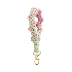 AOKSUNOVA Schlüsselanhänger Makramee Auto Schlüsselband kurz Geflochten Blume Schlüsselanhänger für Mädchen Grün + Rosa von AOKSUNOVA