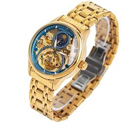 AOKULASIC Fashion Casual Trend Herren Edelstahl Band Automatische Mechanische Armbanduhr Legierung Mechanische Uhr, blau, Armband von AOKULASIC