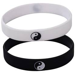 AOKWAWALIY Chinesische Armbänder, 2 Stück, Tai Chi Yang Silikon-Armbänder für Männer, passend für Paare für Frauen, Männer, Paare, Geschenke, Silikagel, Zubehör, Miss Couples Armbänder, 6.5x6.5CM, von AOKWAWALIY