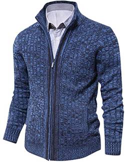 AOLI RAY Herren Strickjacke Stehkragen Cardigan mit Reißverschluß und Taschen Feinstrike Pullover Blau Schwarz L von AOLI RAY