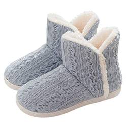 AONEGOLD® Hausschuhe Damen Herren Winter Warm Hüttenstiefel Gestrickte rutschfest Plüsch Pantoffeln Hüttenschuhe Outdoor Indoor(Hellblau,Größe 38-39) von AONEGOLD