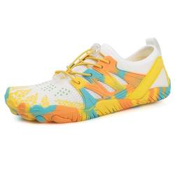 AONEGOLD Barfußschuhe Damen Herren Wasserschuhe Badeschuhe Sommer Strandschuhe Surfschuhe Schwimmschuhe Aquaschuhe Fitnessschuhe mit rutschfest Sohle Zehenschuhe Schnell Trocknend(Gelb,Größe 46) von AONEGOLD