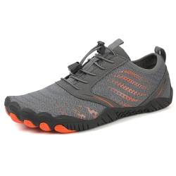 AONEGOLD Barfußschuhe Damen Herren Wasserschuhe Badeschuhe Sommer Strandschuhe Surfschuhe Schwimmschuhe Aquaschuhe Fitnessschuhe mit rutschfest Sohle Zehenschuhe Schnell Trocknend(Grau,Größe 45) von AONEGOLD