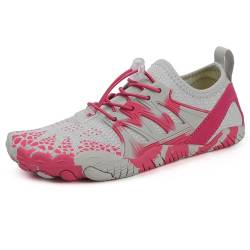 AONEGOLD Barfußschuhe Damen Herren Wasserschuhe Badeschuhe Sommer Strandschuhe Surfschuhe Schwimmschuhe Aquaschuhe Fitnessschuhe mit rutschfest Sohle Zehenschuhe Schnell Trocknend(Rosa,Größe 37) von AONEGOLD