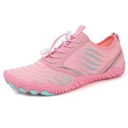 AONEGOLD Barfußschuhe Damen Herren Wasserschuhe Badeschuhe Sommer Strandschuhe Surfschuhe Schwimmschuhe Aquaschuhe Fitnessschuhe mit rutschfest Sohle Zehenschuhe Schnell Trocknend(Rosa,Größe 38) von AONEGOLD