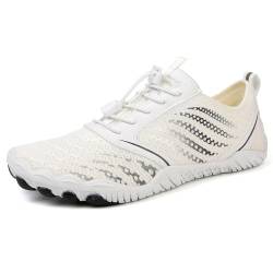 AONEGOLD Barfußschuhe Damen Herren Wasserschuhe Badeschuhe Sommer Strandschuhe Surfschuhe Schwimmschuhe Aquaschuhe Fitnessschuhe mit rutschfest Sohle Zehenschuhe Schnell Trocknend(Weiß,Größe 38) von AONEGOLD