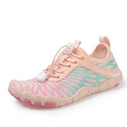 AONEGOLD Barfußschuhe Kinder Wasserschuhe Junge Mädchen Badeschuhe Schnell Trocknend Schwimmschuhe Leichte Atmungsaktiv Strandschuhe rutschfest Aquaschuhe(Orange Rosa,33 EU) von AONEGOLD