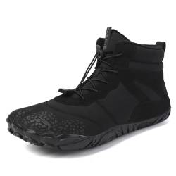 AONEGOLD Barfußschuhe Winter Damen Herren Traillaufschuhe Warm Gefüttert Winterschuhe Outdoor rutschfeste Wasserdicht Barfussschuhe(Schwarz,Größe 41) von AONEGOLD