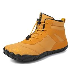 AONEGOLD Barfußschuhe Winter Herren Damen Wasserdicht Traillaufschuhe Warm Gefüttert Winterschuhe Unisex Outdoor rutschfeste Winterstiefel(Gelb,Größe 43) von AONEGOLD