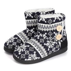 AONEGOLD Damen Herren Hausschuhe Plüsch Gefüttert Hausstiefel Winter Warm Hüttenstiefel Bequeme Flauschige Gestrickte rutschfeste Hüttenschuhe(Blau,Größe 40-41) von AONEGOLD