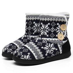 AONEGOLD Damen Warm Hausschuhe Stiefel Gestrickte Wolle Hüttenschuh Winter Weich flauschig Hüttenstiefel Indoor rutschfest Pantoffeln(Blau,Größe 36-37) von AONEGOLD