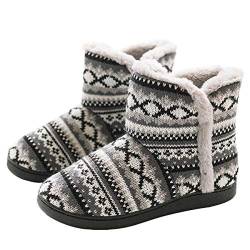 AONEGOLD Damen Warm Hausschuhe Stiefel Gestrickte Wolle Hüttenschuh Winter Weich flauschig Hüttenstiefel Indoor rutschfest Pantoffeln(Grau 2,Größe 39-40) von AONEGOLD