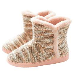 AONEGOLD Damen Warm Hausschuhe Stiefel Gestrickte Wolle Hüttenschuh Winter Weich flauschig Hüttenstiefel Indoor rutschfest Pantoffeln(Pink,Größe 39-40) von AONEGOLD