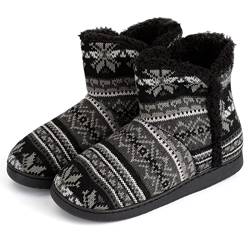 AONEGOLD Damen Warm Hausschuhe Stiefel Gestrickte Wolle Hüttenschuh Winter Weich flauschig Hüttenstiefel Indoor rutschfest Pantoffeln(Schwarz,Größe 39-40) von AONEGOLD