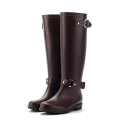 AONEGOLD Gummistiefel Regenstiefel Damen Langschaft wasserdichte Regen Boots Reißverschluss Gartenschuhe(Braun,Größe 39) von AONEGOLD