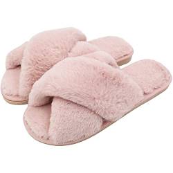 AONEGOLD Hausschuhe Damen Winter Warm Fluffy Plüsche Pantoffeln Indoor Home Leicht Slippers rutschfeste Bequem Flache Slippers(Rosa,Größe 36-37) von AONEGOLD