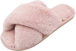 AONEGOLD Hausschuhe Damen Winter Warm Plüsche Pantoffeln rutschfeste Flache Flip Flop Slippers Indoor/Outdoor(Pink,36/37 EU) von AONEGOLD