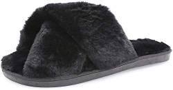 AONEGOLD Hausschuhe Damen Winter Warm Plüsche Pantoffeln rutschfeste Flache Flip Flop Slippers Indoor/Outdoor(Schwarz,40/41 EU) von AONEGOLD