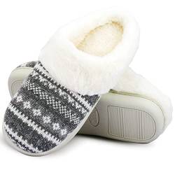 AONEGOLD Hausschuhe Damen Winter Warme Plüsch Pantoffeln Bequem Memory Foam Slippers Unisex Indoor Outdoor rutschfeste Slippers(Grau,Größe 36-37) von AONEGOLD