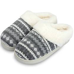 AONEGOLD Hausschuhe Damen Winter Warme Plüsch Pantoffeln Bequem Memory Foam Slippers Unisex Indoor Outdoor rutschfeste Slippers(Grau,Größe 40-41) von AONEGOLD