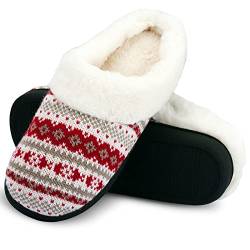 AONEGOLD Hausschuhe Damen Winter Warme Plüsch Pantoffeln Bequem Memory Foam Slippers Unisex Indoor Outdoor rutschfeste Slippers(Rot,Größe 36-37) von AONEGOLD