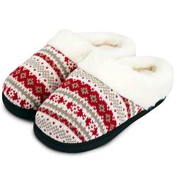 AONEGOLD Hausschuhe Damen Winter Warme Plüsch Pantoffeln Bequem Memory Foam Slippers Unisex Indoor Outdoor rutschfeste Slippers(Rot,Größe 38-39) von AONEGOLD