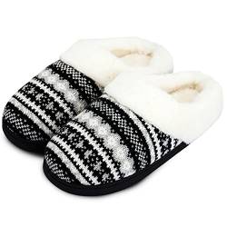 AONEGOLD Hausschuhe Damen Winter Warme Plüsch Pantoffeln Bequem Memory Foam Slippers Unisex Indoor Outdoor rutschfeste Slippers(Schwarz,Größe 40-41) von AONEGOLD