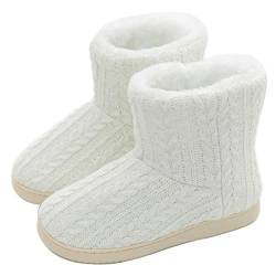 AONEGOLD Hausschuhe Hüttenschuh Hohe Gefüttert Hüttenstiefel rutschfest Winter Pantoffeln für Unisex-Erwachsene(03-Weiß,41-42 EU) von AONEGOLD