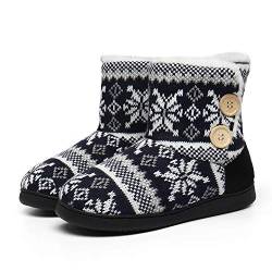 AONEGOLD Hausschuhe Hüttenschuh Hohe Gefüttert Hüttenstiefel rutschfest Winter Pantoffeln für Unisex-Erwachsene(Blau-82,38/39 EU) von AONEGOLD