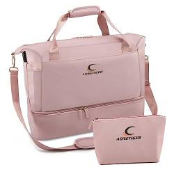 AONEGOLD Reisetasche Groß Damen Weekender Handgepäck mit Nassfach Schuhfach Faltbare Reisetasche Kapazität Sporttasche Travel Bag (Rosa) von AONEGOLD