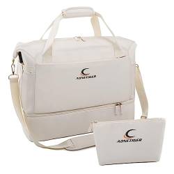 AONEGOLD Reisetasche Groß Damen Weekender Handgepäck mit Nassfach Schuhfach Faltbare Reisetasche Kapazität Sporttasche Travel Bag (Weiß) von AONEGOLD