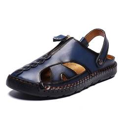 AONEGOLD Sandalen Herren Leder Sommer Strand Clogs Slipper Outdoor Trekking Wandersandalen Geschlossene Atmungsaktive Sandalen Pantoletten(Blau,42 EU) von AONEGOLD