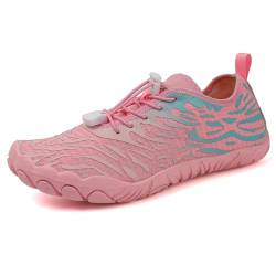 AONETIGER Badeschuhe Herren Wasserschuhe Damen Strandschuhe Sommer Atmungsaktiv Barfußschuhe rutschfeste Schwimmschuhe Surfschuhe Aquaschuhe Fitnessschuhe(8023 Rosa,39EU) von AONETIGER