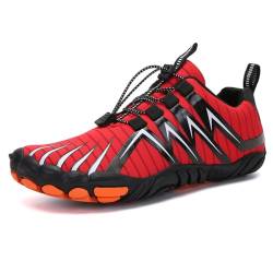 AONETIGER Barfußschuhe Damen Herren Traillaufschuhe Fitnessschuhe Atmungsakiv Leichte Barfussschuhe rutschfest Outdoor Wanderschuhe(A23 Rot,42EU) von AONETIGER