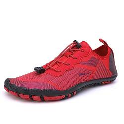 AONETIGER Barfußschuhe Herren Wasserschuhe Damen Badeschuhe Aquaschuhe Sommer Quick Dry Strandschuhe Atmungsaktiv rutschfeste Schwimmschuhe Surfschuhe Fitnessschuhe(2025 Rot,40EU) von AONETIGER