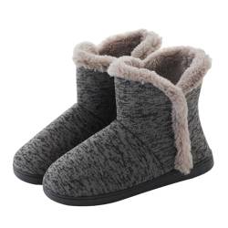 AONETIGER Hausschuhe Damen Herren Plüsch Hausstiefel Winter Pantoffeln Stiefel Hüttenstiefel Fell Warm Bequeme flauschig Slipper Grau Größe 38 39 von AONETIGER