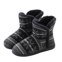 AONETIGER Hausschuhe Damen Herren Plüsch Hausstiefel Winter Pantoffeln Stiefel Hüttenstiefel Fell Warm Bequeme flauschig Slipper Schwarz Größe 46 47 von AONETIGER