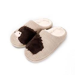 AONETIGER Hausschuhe Damen Winter Warme Flauschige Hausschuhe Plüsch Herren Pantoffeln Bequeme Kunstpelz Gefüttert Rutschfeste Slippers(39/40EU,Dunkelbrauner Igel) von AONETIGER